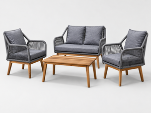 Conjunto de Muebles de Patio Modernos para Exteriores, Conjunto de Sofá de Jardín de Cuerda Tejida, Sillas de Conversación con Patas de Madera y Mesa de Centro - Product Image 1