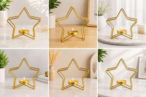 Gold Star <b>Tea</b> <b>Light</b> Holder Brass Candle Stand Home Decoration <b>Christmas</b> Decor Heat Resistant Metal Candle Holder - Product Image 2