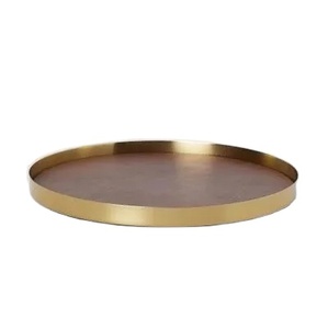 Direct Factory Hot Sale Home Decor Table Top Brass Tray Custom Metal Golden Decorative with <b>Colour</b> Plate Round - Product Image 1