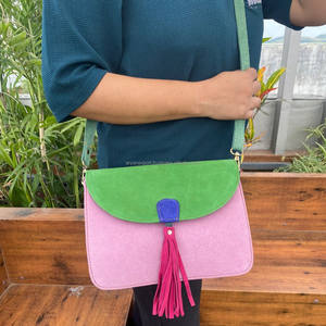 Hot Selling Handcrafted Colorful Suede Leather Crossbody Shoulder Bag for Women's Sustainable Recycled Leather <b>Tassel</b> <b>Handbags</b> - Product Image 3
