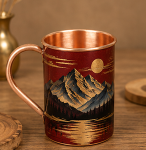 <b>Copper</b> <b>Mug</b> With Mountain Landscape Design Handle Eco-Friendly Outdoor Drinkware Retro Style Green And Gold Finish Artisanal - Product Image 6