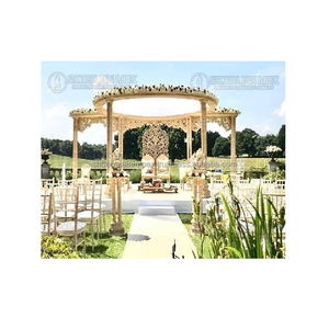 Double Pillar Mandap with Wooden Look Fiber for <b>Wedding</b> Decorations - Product Image 1