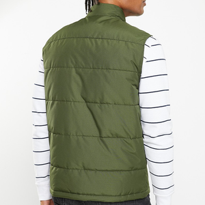 Men's Olive Green Mandarin Collar Reversible Quilted Puffer Vest Zipper Closure Windproof Casual Outerwear Winter - Product Image 2