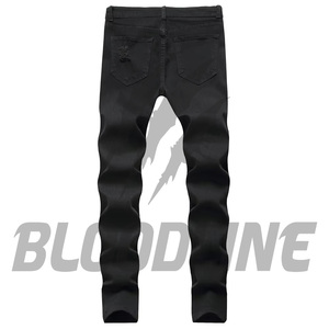 Bloodline Men's Slim Fit Distressed Ripped Denim Jeans <b>Straight</b> Leg Cotton Midweight Casual Autumn Style - Product Image 2