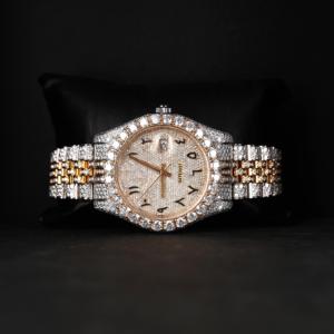 Reloj de Lujo con Esfera Árabe Completamente Adornada con Diamantes Moissanite, en Dos Tonos Amarillo y Blanco, Estilo Hip Hop, Brillante, de Acero Inoxidable para Hombre - Product Image 2