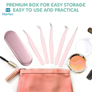 Multi-Shape Salon Quality 5-Piece Precision Tools with Storage Box Non-Magnetic Pointed Stainless Steel Eyelash Tweezers - Product Image 6