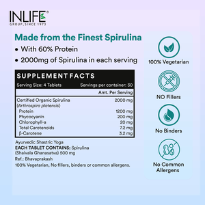 INLIFE Tabletas de Espirulina 2000 mg, Superalimento Verde, Proteína Nutricional, Fibra, Antioxidantes, Certificado GMP, Botella de HDPE, 24 Meses de Caducidad - Product Image 5