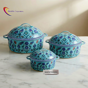 Juego de 3 Ollas Térmicas de Acero Inoxidable con Aislamiento, Diseño Floral Turco, para Mantener la Comida Caliente, para Servir en Cenas y Fiestas - Product Image 1