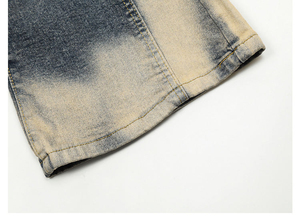 High Waist Flare Denim Pants <b>Bleach</b> Stone Wash Tie Dye Pattern Button Fly Casual Style Full Length 100% Cotton Woven Fabric - Product Image 3