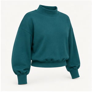 Sweat-shirt personnalisé pour femme, col montant, manches ballon, coupe décontractée, couleur vert-bleu foncé WSS-0008 - Product Image 4