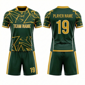 Maillot de rugby vert et blanc pour homme, manches courtes, col rond, nom et numéro de l'équipe sublimés, polyester respirant - Product Image 4