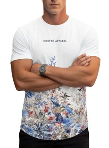ONETEN <b>Men's</b> Slim Fit <b>T</b>-<b>Shirt</b> White Crew Neck Short Sleeve <b>Floral</b> Print Pattern Quick Dry Casual Tee - Product Image 1