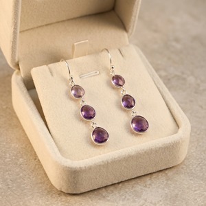 Pendientes Colgantes de Amatista Natural, Plata de Ley 925, Gema Morada Facetada, Pendientes de Gota Hechos a Mano, Joyería Fina, Regalo - Product Image 5