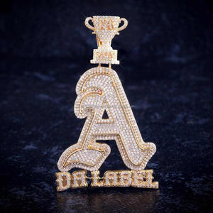 Trisha Jewels Hip Hop Iced <b>Initial</b> Pendant <b>Necklace</b> 925 <b>Silver</b> Rhodium Gold Lab Grown Crown Letter Charm GIA Certified Custom - Product Image 1
