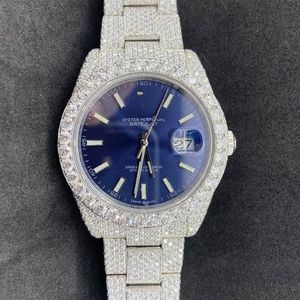 Nouvelle Montre de Luxe Mécanique pour Homme en Acier Inoxydable, Cadran Bleu, Lunette Sertie de Diamants Moissanite, Testée au Diamant, Style Hip Hop de Marque - Product Image 1