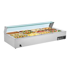 Calentador de Alimentos Eléctrico Comercial de Acero Inoxidable de 1700W, 12 Recipientes, Buffet de Mostrador, Baño María con Cubierta de Vidrio, Control Manual de Temperatura - Product Image 1