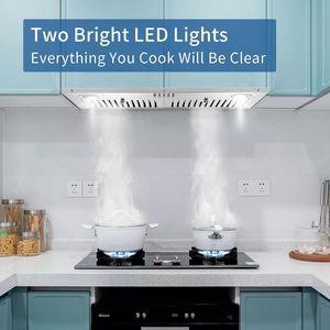 Cappa aspirante da incasso da 30 pollici con 600 CFM, in acciaio inossidabile, controlli a pulsante a destra, luci LED posteriori per uso cucina - Product Image 6