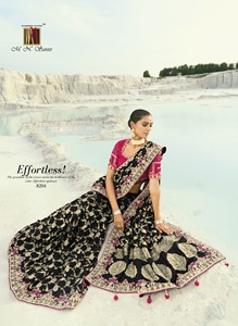 Sarees Más Populares, Elegante Saree de Seda Negra con Trabajo de Zari Dorado, Blusa Rosa Incluida, Ropa para Bodas y Fiestas - Product Image 2