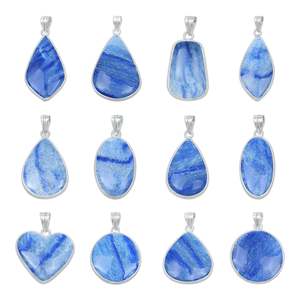 จี้เงินแท้ชุบเงิน ดีไซน์หลากหลายรูปทรง ประดับด้วยพลอยควอตซ์สีน้ำเงินธรรมชาติ ขายส่ง เครื่องประดับแฟชั่นสำหรับผู้หญิง ของขวัญ - Product Image 1