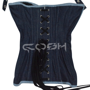 Corset Bustier en Jean Élégant avec Coutures Contrastées et Baleines en Acier, Gaine Amincissante pour Femme, Fournisseur en Gros de Corsets de Mode - Product Image 1