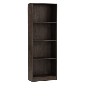 Modern <b>Laminated</b> Board Bookshelf Walnut Finish Four Tier Multi-Purpose Storage Cabinet Mixed Open Shelves for Study Room - Product Image 1