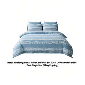 Ensemble de couette matelassée en coton de qualité hôtelière, 100% coton, 60x90 pouces, taille simple, garnissage en polyester - Product Image 2