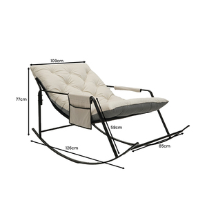 Fauteuil à bascule deux places, revêtement en velours pelucheux, structure en métal noir, pour salon, bureau à domicile, coussin beige - Product Image 6