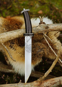 Cuchillo Vikingo Corto Seax de Acero Forjado de Alto Carbono, Estilo Medieval Temprano, Ambidiestro, Hoja de 9 Pulgadas, Mango de Cuerno, Acabado Pulido de Alta Calidad - Product Image 5