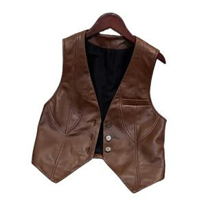 Gilet pour femme 100% cuir véritable entièrement personnalisé, fermeture boutonnée sur le devant, imperméable, respirant, écologique, col en V, poches - Product Image 2