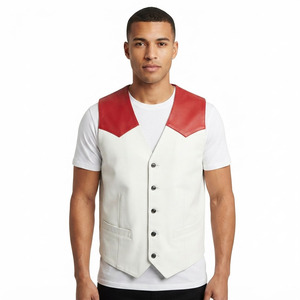 Men's Genuine Cowhide Leather Waistcoat Men Leather Vest With Button Up <b>Boys</b> V-Neck Office Wear Leather Waistcoat - Product Image 6