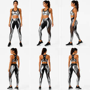 Women Metallic Yoga Set Sports Bra High Waist Leggings Gym Fitness Activewear Workout Clothing Custom Logo - Product Image 3