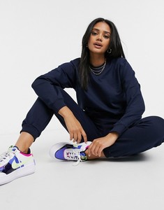 Ensemble de survêtement 2 en 1 pour femmes, bleu marine, col rond, manches longues, couleur unie, coupe régulière, sweat-shirt décontracté, pantalon avec poches latérales, séchage rapide - Product Image 6