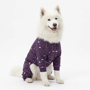 Purple <b>Printed</b> Dog Onesie With Stars Moon Clouds Pattern Knit Comfortable All Seasons Pet <b>Clothes</b> - Product Image 1