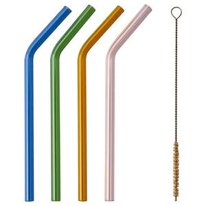 Metal <b>Drinking</b> <b>Straws</b> Set of 4 Reusable Bendable <b>Straws</b> with Cleaning Brush in Blue Green Gold Pink Modern Bar Accessories - Product Image 1