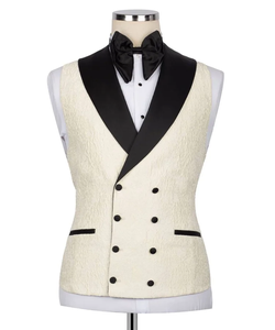 Chaqueta de esmoquin para hombre con adornos dorados color marfil – Blazer de diseñador con pedrería y solapa tipo chal negra - Product Image 4