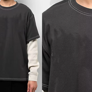 Camiseta Negra Extra Grande para Hombre con Mangas Blancas en Contraste, Diseño de Bloques de Color Sólido, Cuello Redondo, Estilo Casual - Product Image 4
