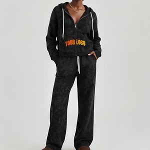 Conjunto Deportivo de 2 Piezas para Mujer Talla Grande, Sudadera con Capucha y Cierre Frontal, Pantalones Deportivos Holgados Casuales para Todas las Temporadas con Bolsillo Estampado - Product Image 4