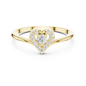 Anillo de Compromiso de Oro Amarillo con Halo de Corazón y Diamante Cultivado en Laboratorio para Mujer, con Piedra Central Redonda y Diseño de Corazón Pavé, Regalo - Product Image 4