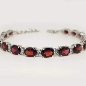 Natural Garnet Tennis <b>Bracelet</b> 925 Sterling <b>Silver</b> January Birthstone Gemstone Jewelry Handmade Gift For Women - Product Image 1
