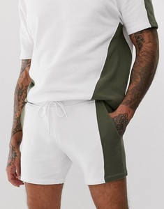 Men's White Green Color Blocking Hooded Short Sleeve <b>Tracksuit</b> Set Casual Summer Lightweight Polyester Shorts Regular Fit - Product Image 2