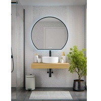Miroir LED moderne à fixation murale avec interrupteur tactile, garantie 2 ans, support technique en ligne, forme ronde organique, neuf