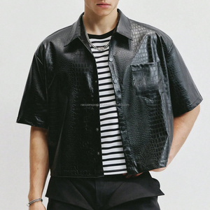 เสื้อเชิ้ตหนัง PU แขนสั้นสำหรับผู้ชาย ดีไซน์เฉพาะตัวจาก Raccoon Sports สวมใส่สบาย ระบายอากาศได้ดี ทนทาน ไม่ยับง่าย เหมาะสำหรับฤดูหนาว - Product Image 1