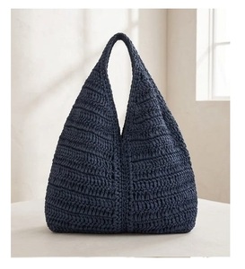 Sac fourre-tout au crochet couleur unie style bohème, sac à main pour femme à ouverture supérieure, respirant, fermeture éclair, doublure en coton, prêt pour le voyage - Product Image 5