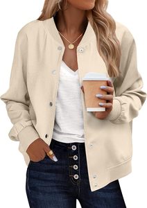 Cream Varsity <b>Jacket</b> Soft Bomber Women Coat Casual Baseball <b>Jacket</b> for <b>Lady</b> Fashion Pocket Design Button Up Sportswear Top New - Product Image 6