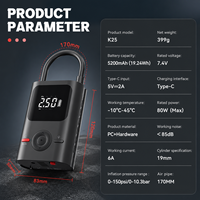 Portable ABS Wireless Tire Inflator Max 150PSI Digital Pressure Display Auto Stop Rechargeable Cordless Air Compressor