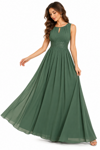 Elegant Breathable Sleeveless Green Chiffon Empire Waist Evening <b>Dress</b> Cut Out Sequin Belt A Line <b>Floor</b> <b>Length</b> Formal Gown - Product Image 3