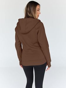 Sudadera con Capucha y Cierre Completo para Mujer, Corte Regular, Color Sólido, Tejido de Algodón y Fibra de Bambú, Ropa de Otoño - Product Image 2