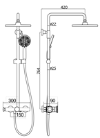 Ensemble de robinetterie de douche thermostatique chromé avec barre coulissante, trois modes de jet, cartouche céramique pour hôtels et villas