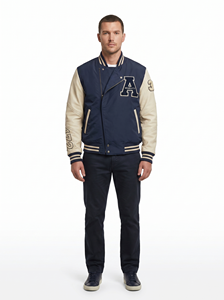 Chaqueta Varsity al por Mayor con Mangas Color Crema, Letra A Bordada en el Frente y Texto Personalizado en la Parte Trasera, Estilo Preppy, Ropa de Otoño - Product Image 5