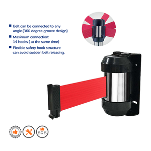 Barrera montada en la pared de 2 metros, barrera de cinturón retráctil (longitud de la cinta: 200cm), Control de Tráfico de multitudes, aleación de aluminio con anodizado - Product Image 3